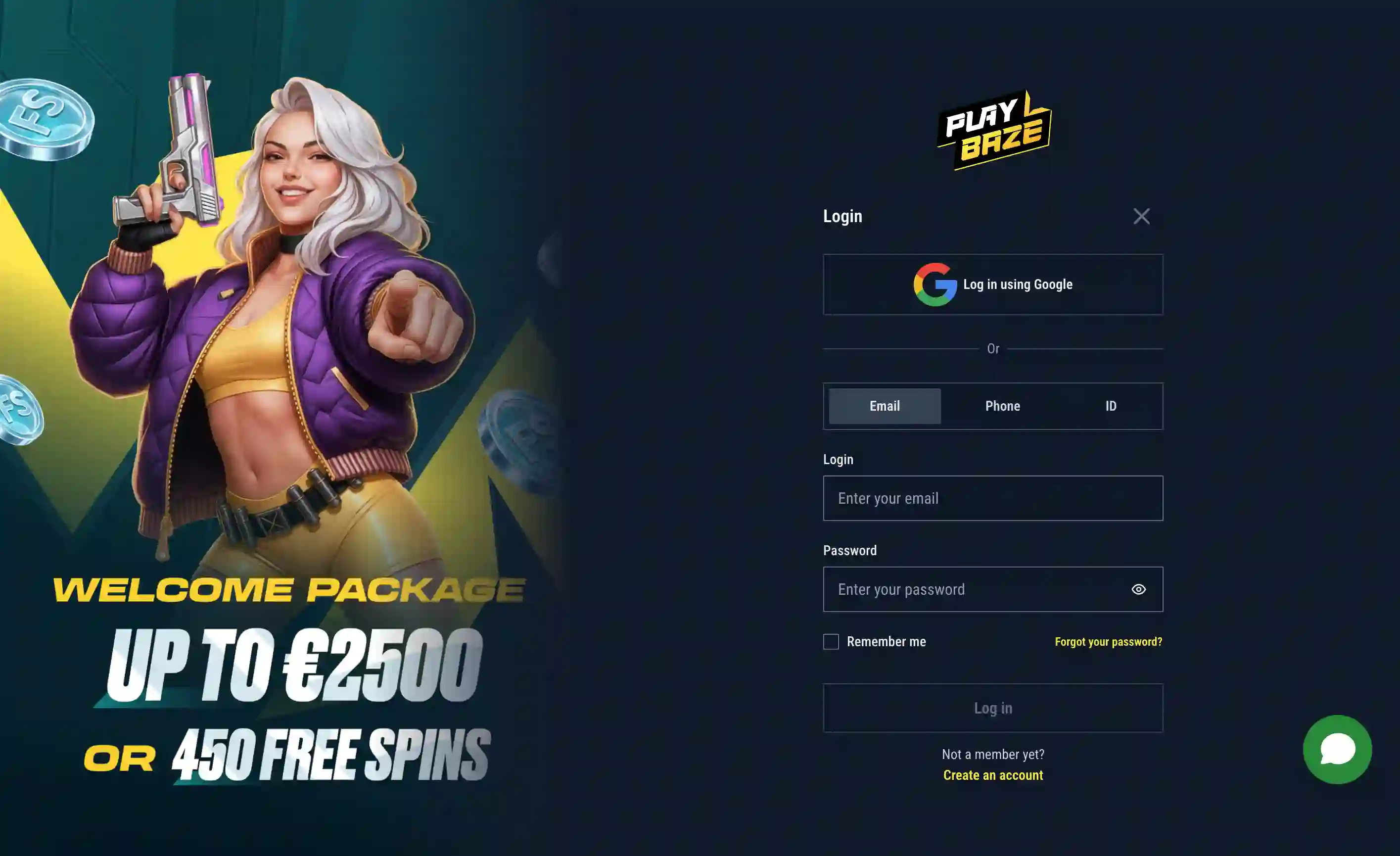 Anmeldeseite von Playbaze Casino Österreich